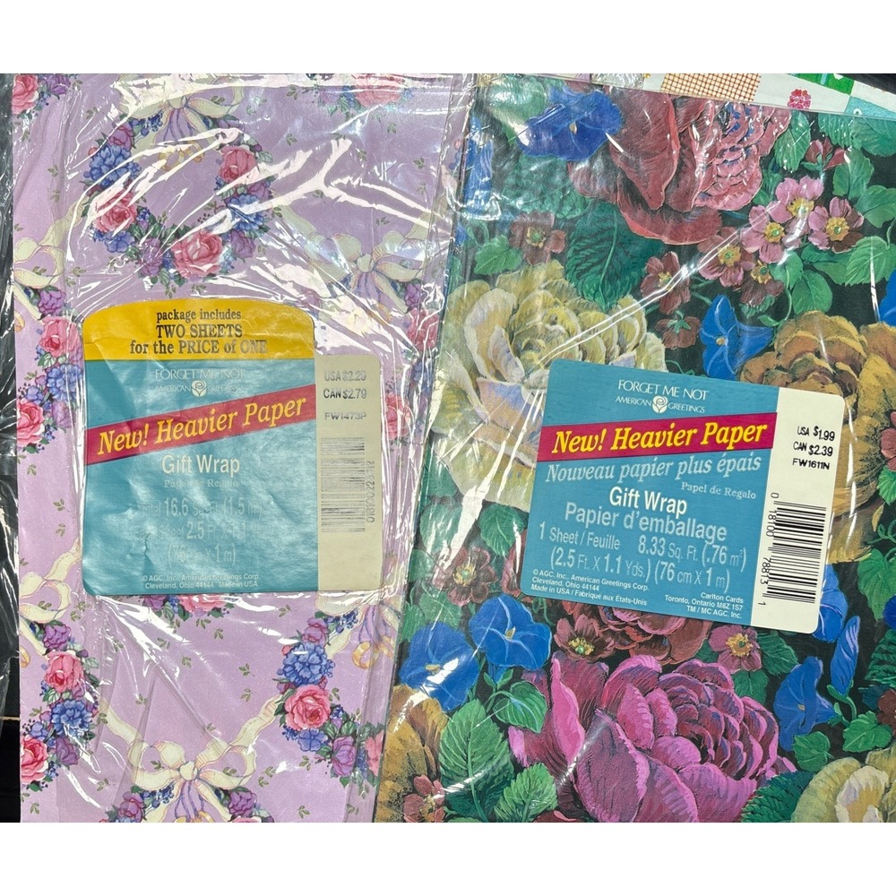 2 Vintage Gift Wrapping Paper Forget Me Not American Greetings Flowers Bow Girl
